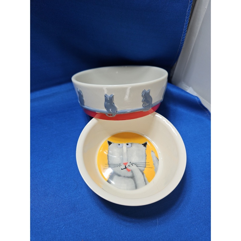2 Whisker City Cat Dish MEOW 3D Silhouette Debi Hron Gibson Whimsical Bowl
